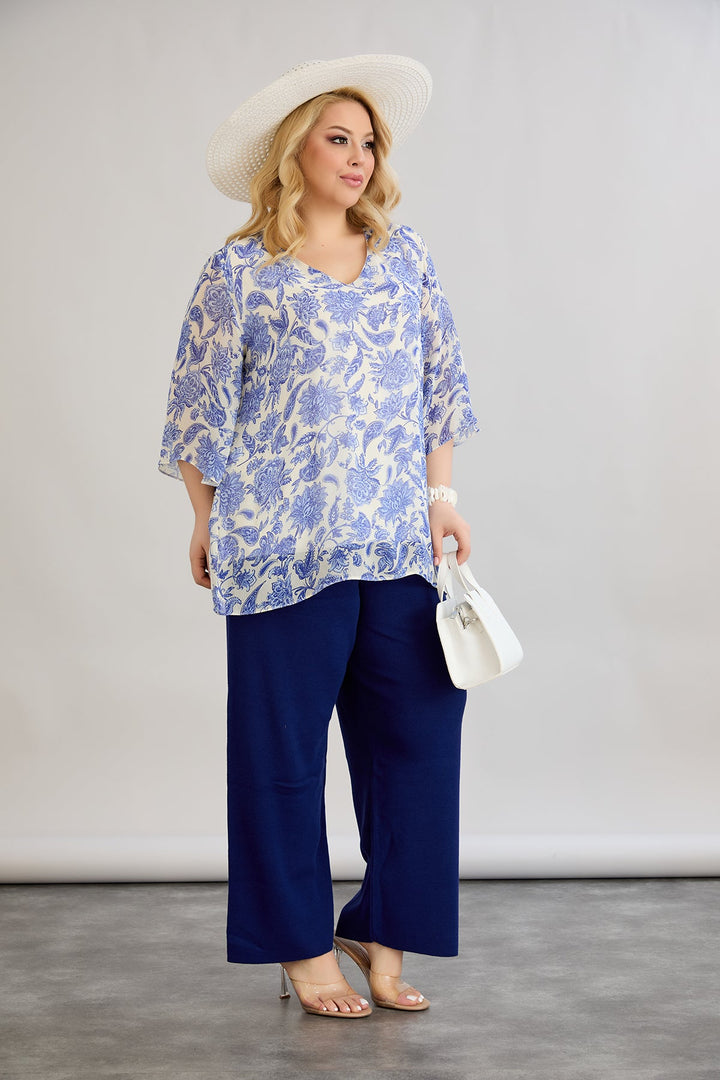 Cvjetna bluza od šifona s 3/4 rukavima