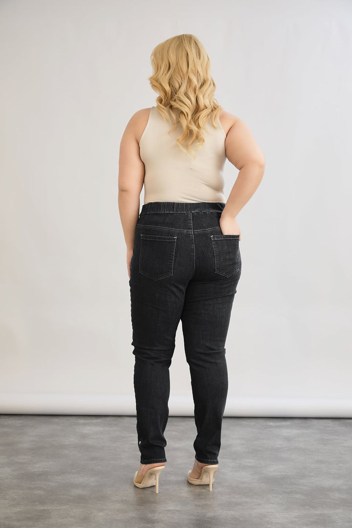 Damske elastične traperice s vezom - Crna