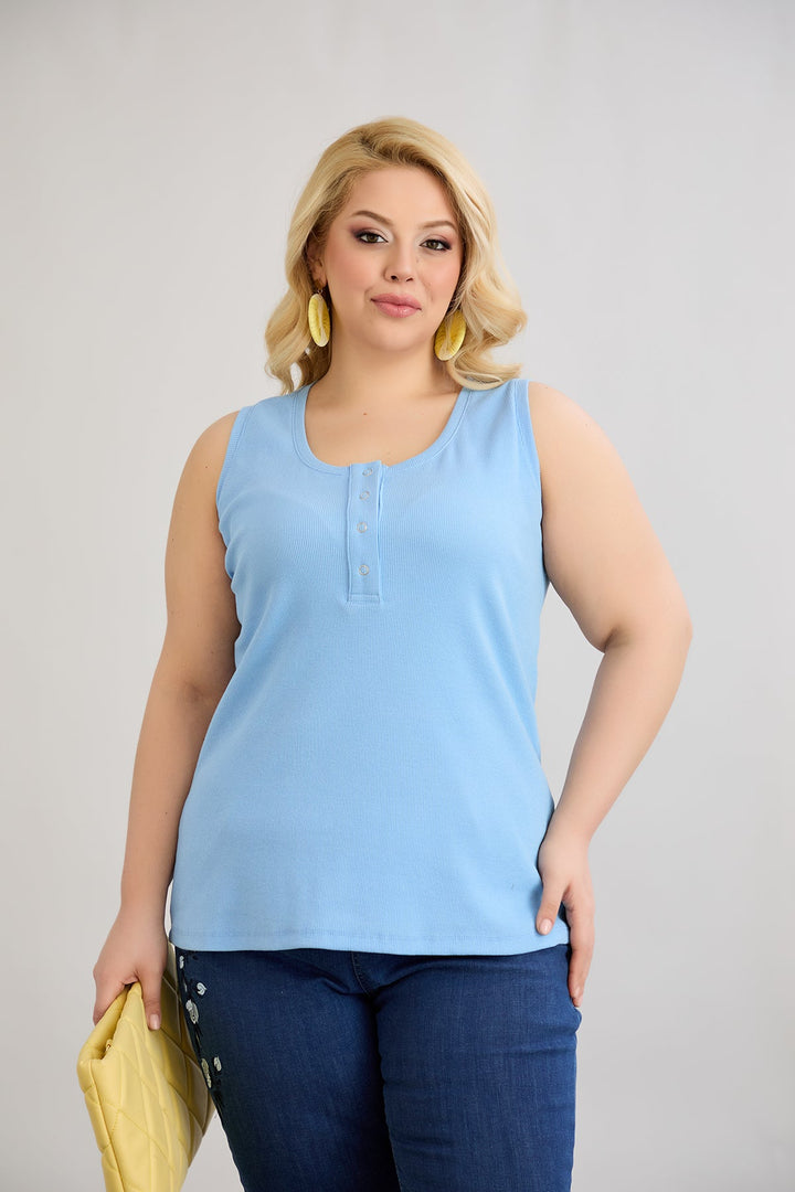 Pamukasti top s tik-tak kopčanjem - Plavi