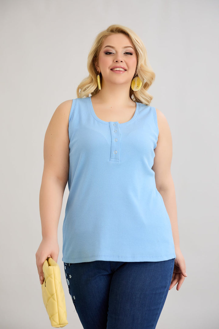 Pamukasti top s tik-tak kopčanjem - Plavi