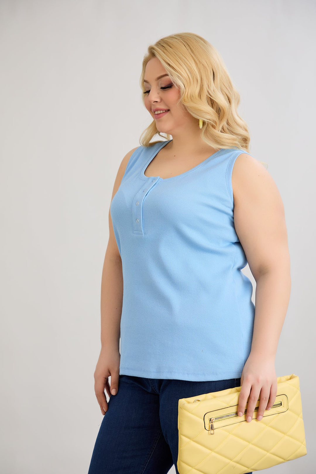 Pamukasti top s tik-tak kopčanjem - Plavi