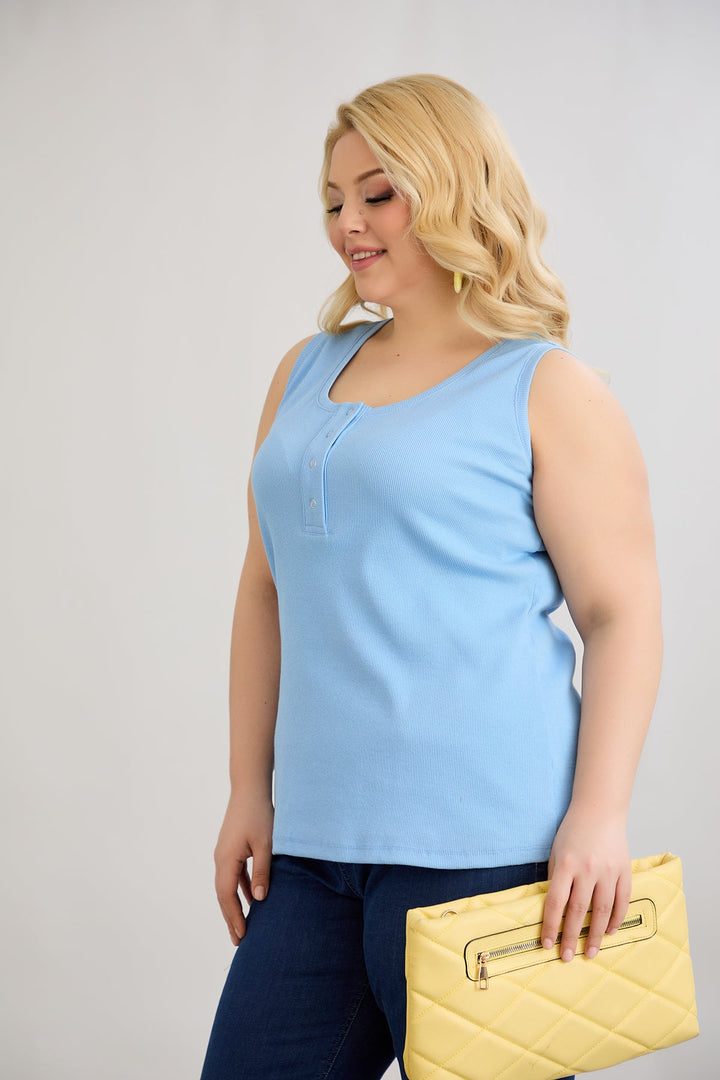 Pamukasti top s tik-tak kopčanjem - Plavi
