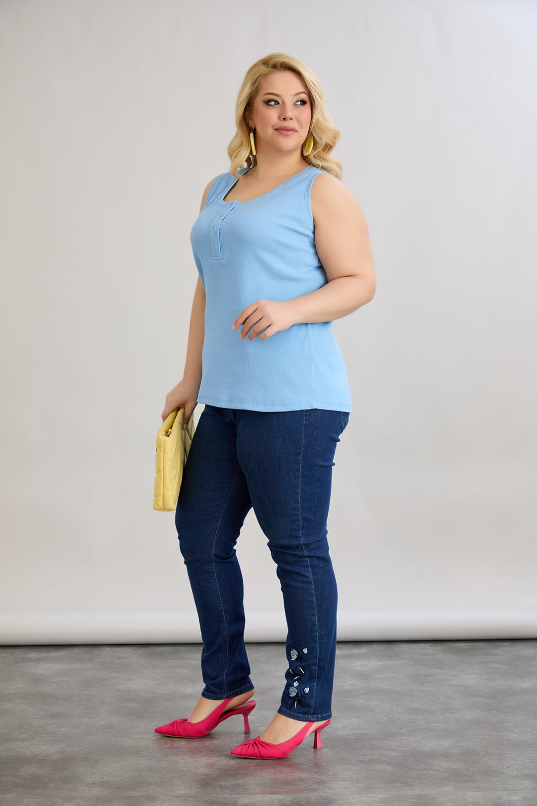 Pamukasti top s tik-tak kopčanjem - Plavi