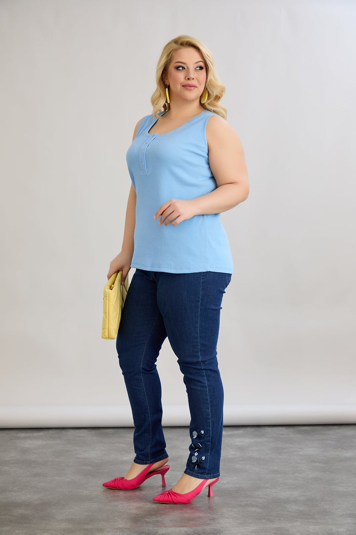 Pamukasti top s tik-tak kopčanjem - Plavi