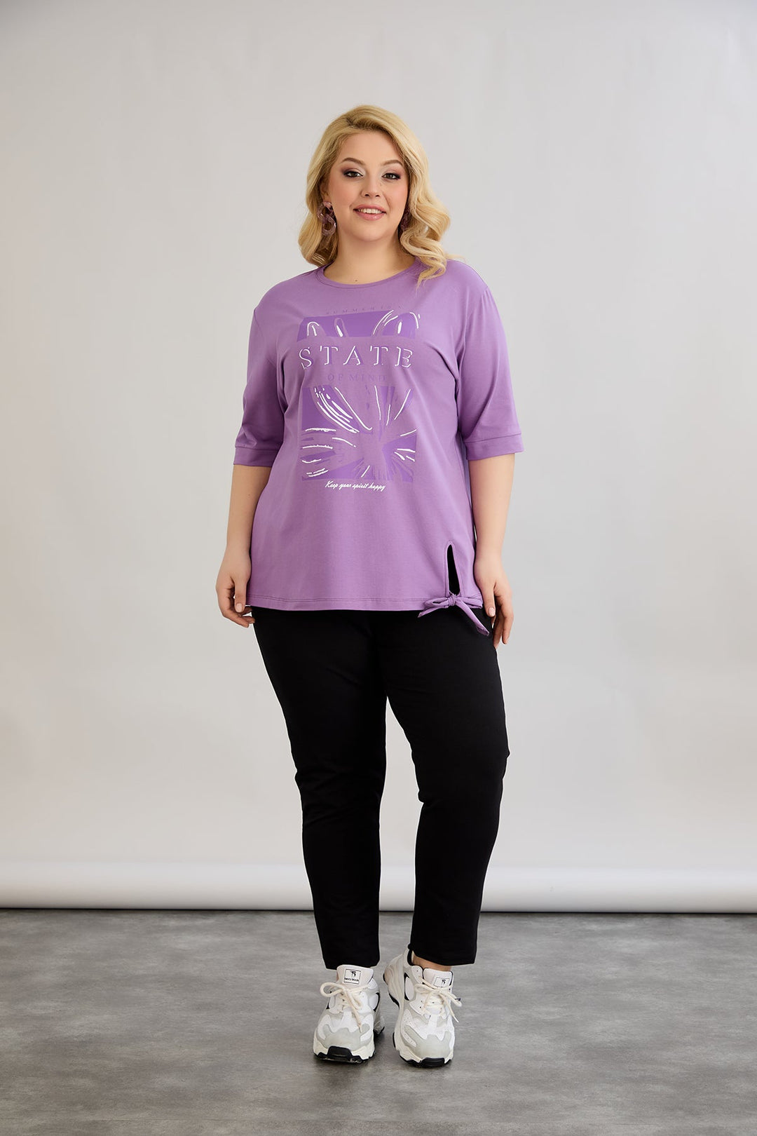 Pamukasta majica s 3/4 rukavima - Ljubičasta