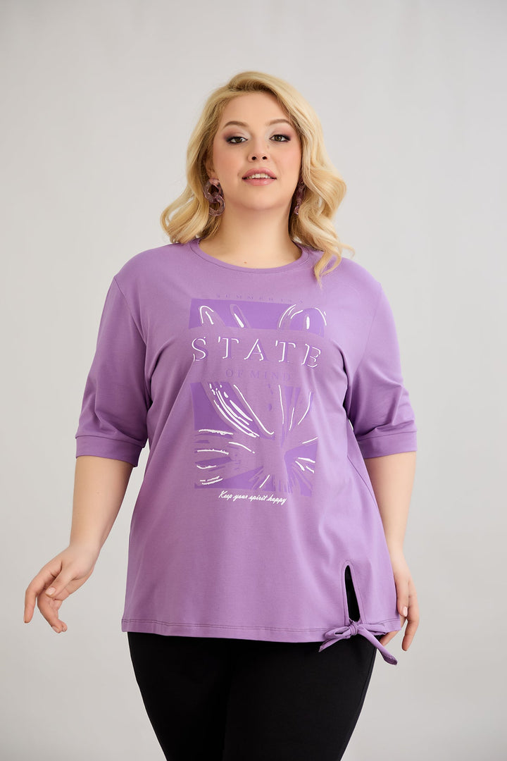 Pamukasta majica s 3/4 rukavima - Ljubičasta