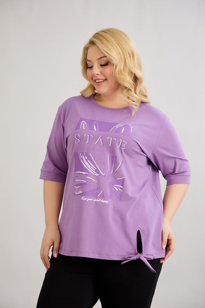 Pametna pamučna majica s 3/4 rukavima - Ljubičasta, veliki razredi