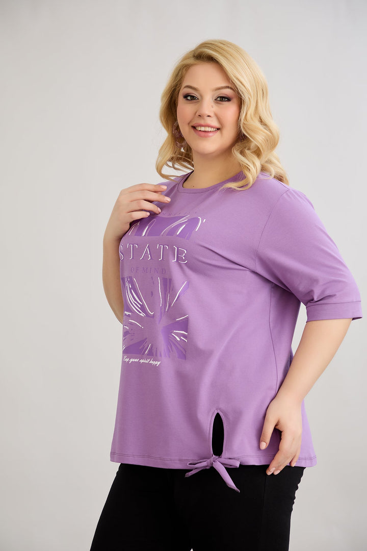 Pamukasta majica s 3/4 rukavima - Ljubičasta