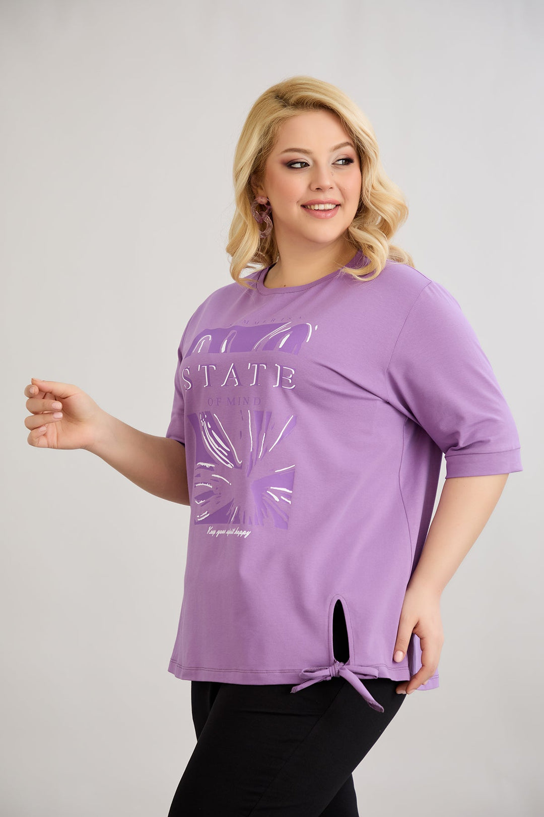 Pamukasta majica s 3/4 rukavima - Ljubičasta