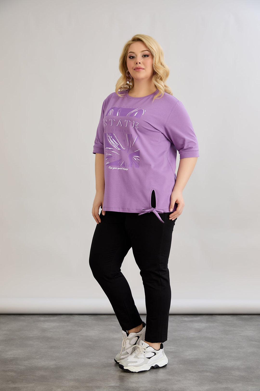 Pamukasta majica s 3/4 rukavima - Ljubičasta