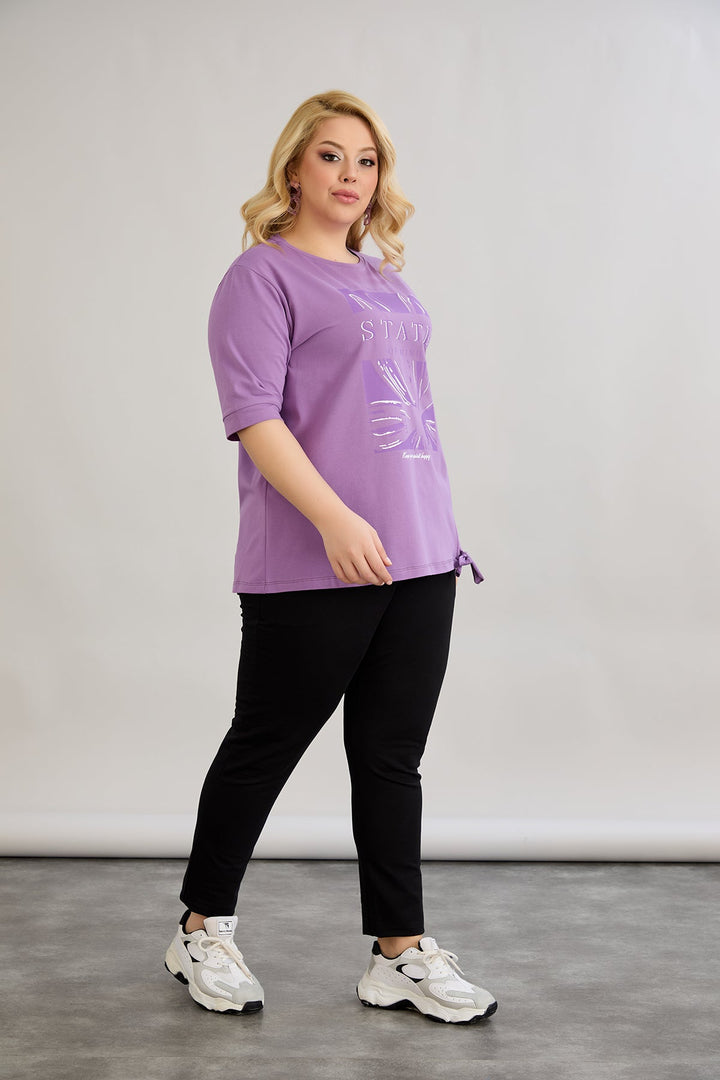 Pamukasta majica s 3/4 rukavima - Ljubičasta