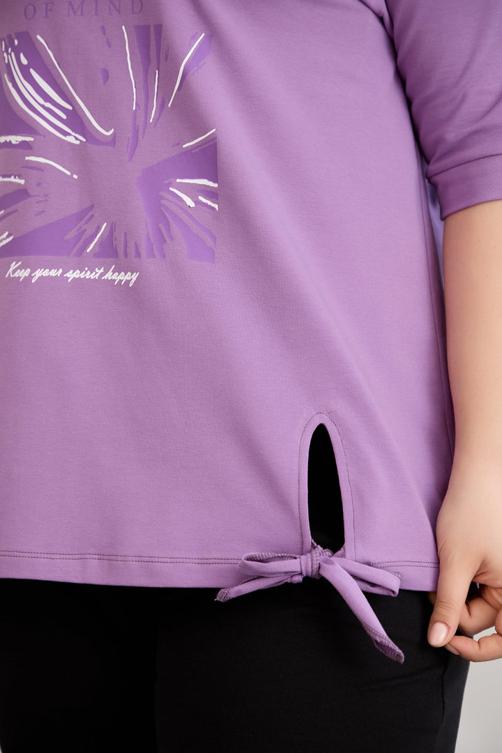 Pamukasta majica s 3/4 rukavima - Ljubičasta