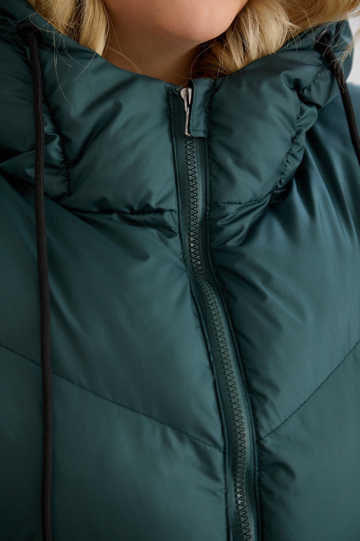 Topli oversize zimski prsluk s podstavom od karakula velikih veličina - Zelena