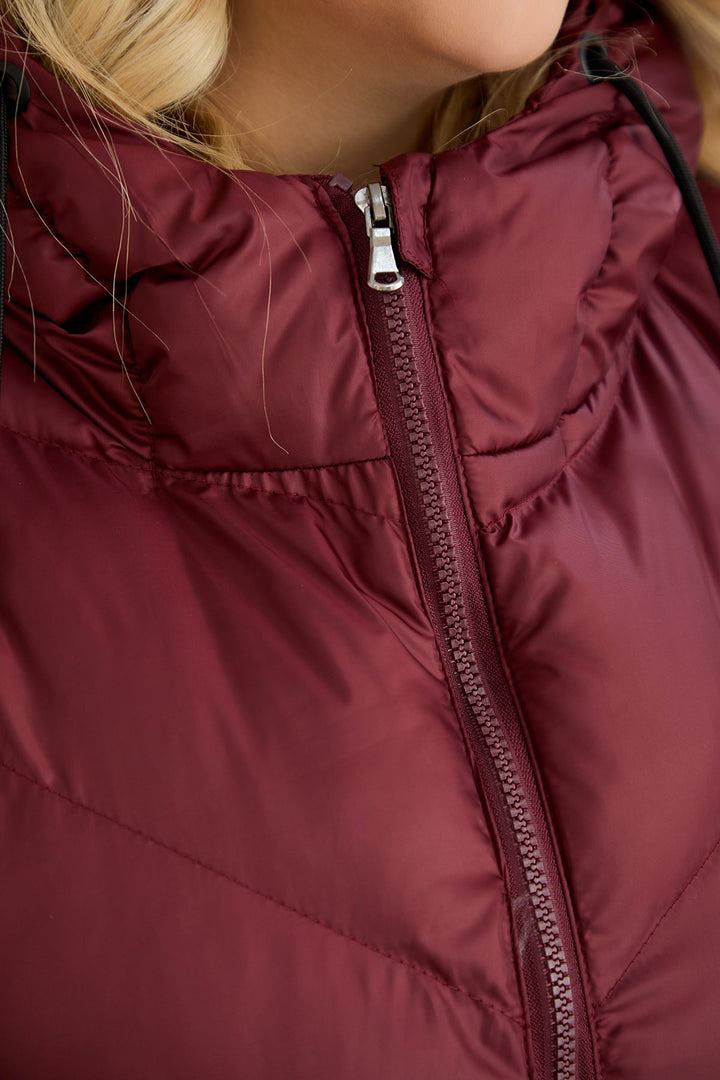 Topli oversize zimski prsluk s podstavom od karakula velikih veličina- Bordo