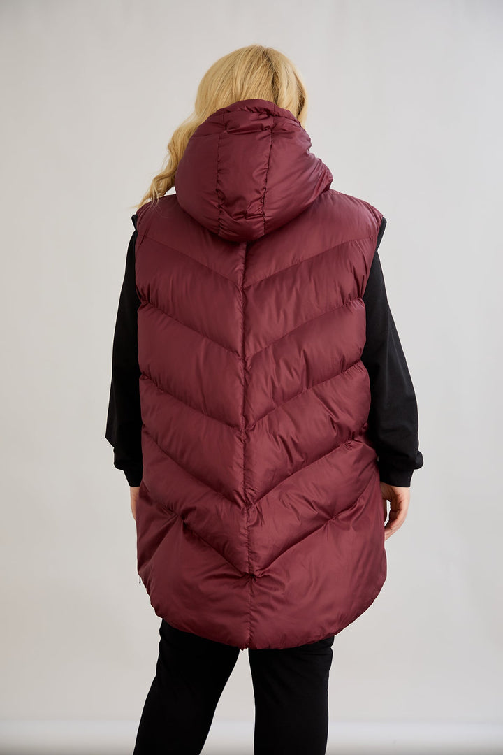 Topli oversize zimski prsluk s podstavom od karakula velikih veličina- Bordo