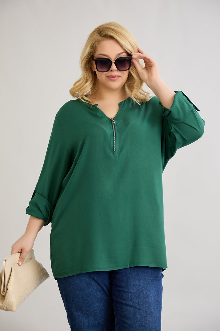 Bluza od viskoze s patentnim zatvaračem na dekolteu - Zelena