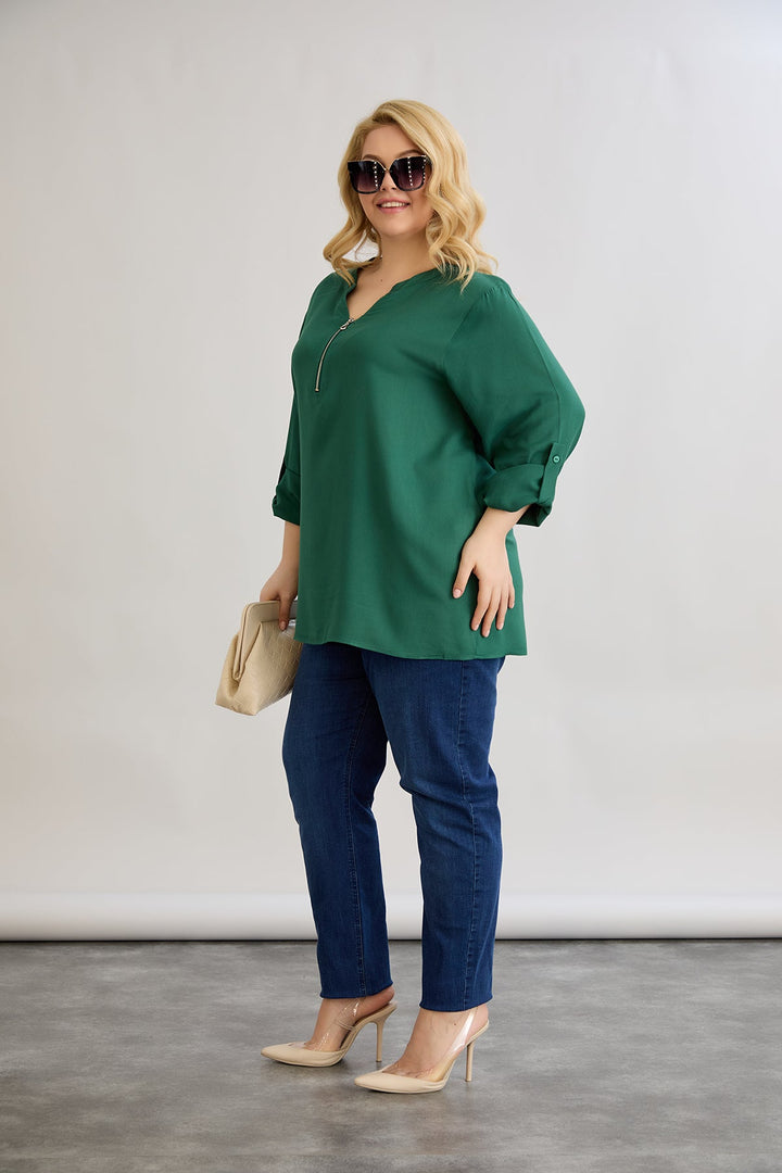 Bluza od viskoze s patentnim zatvaračem na dekolteu - Zelena