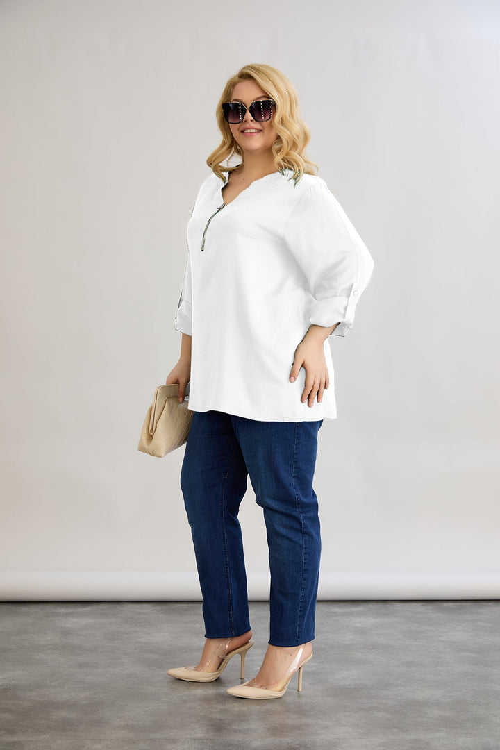 Bluza od viskoze s patentnim zatvaračem na dekolteu - Bijela