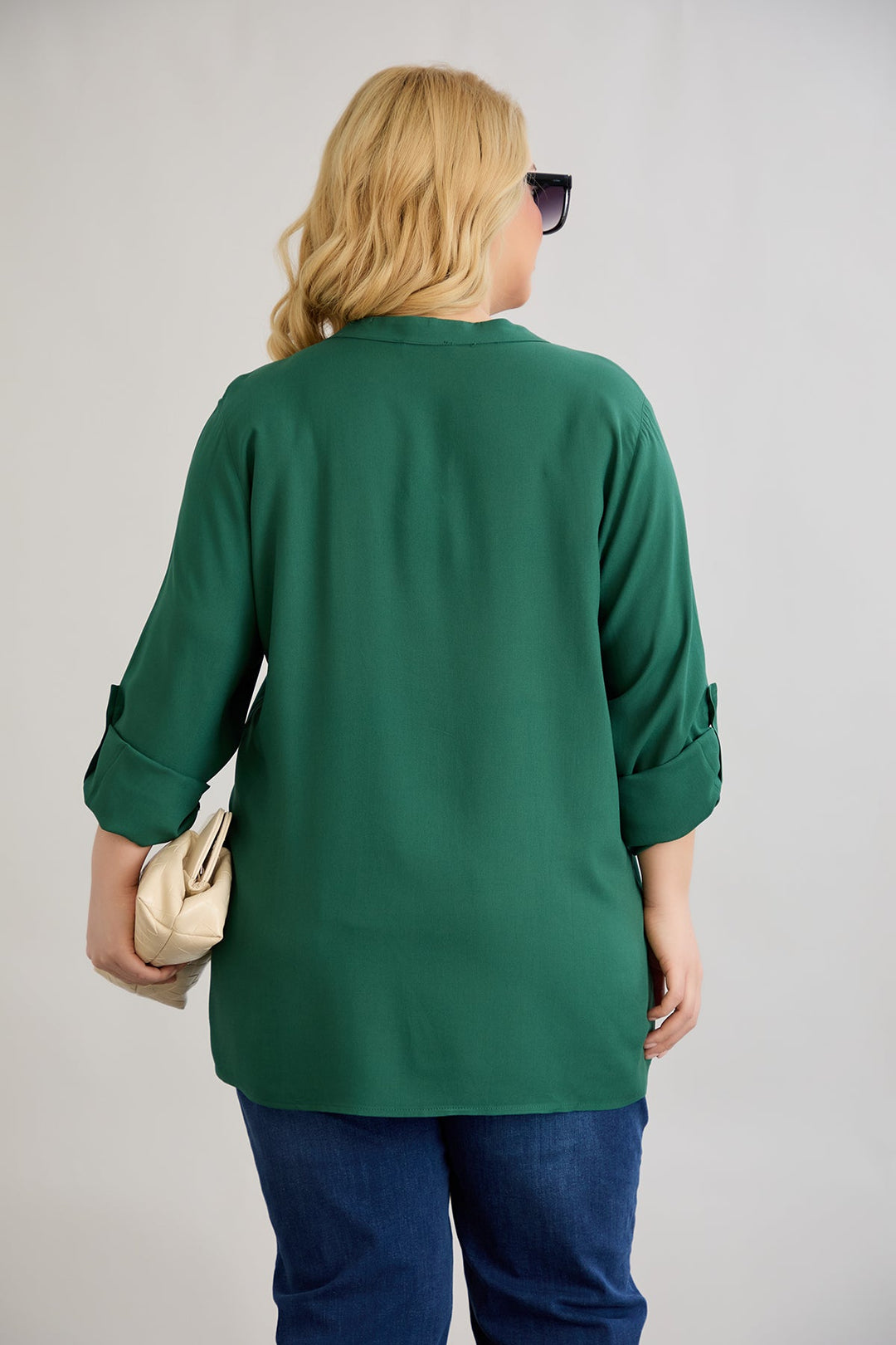 Bluza od viskoze s patentnim zatvaračem na dekolteu - Zelena