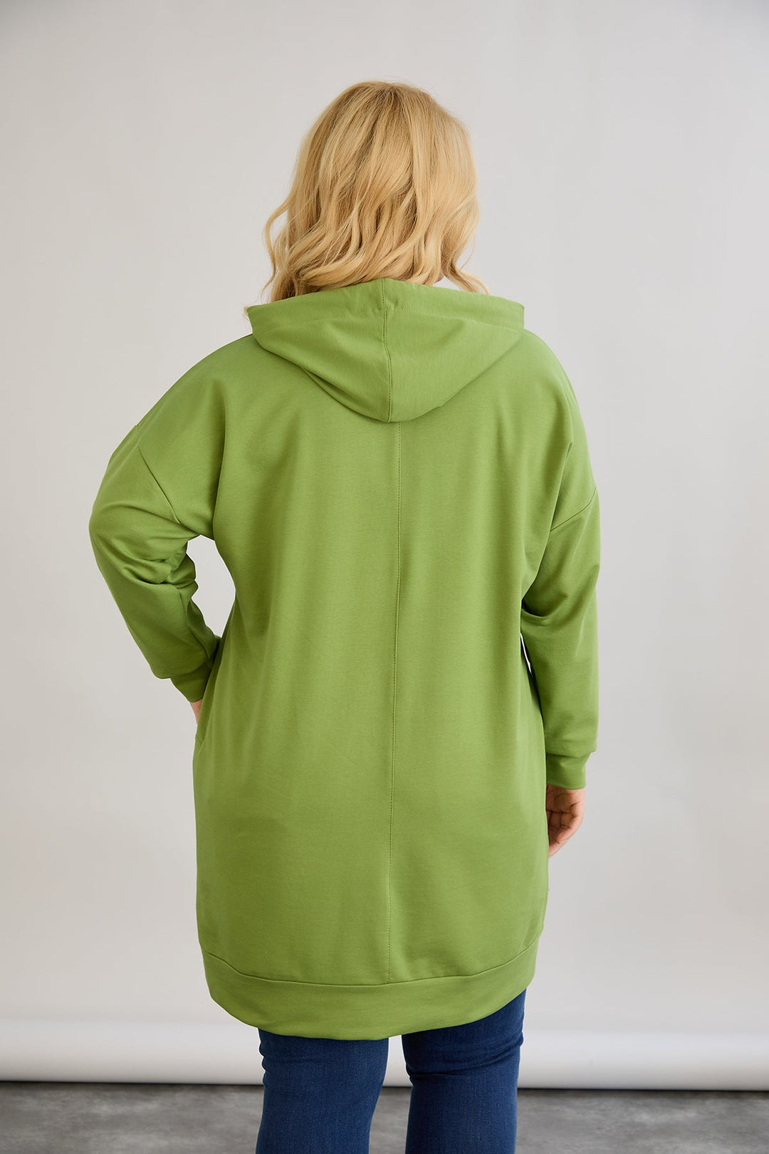 Dugo hoodie s otvorom na dekolteu - Zelena