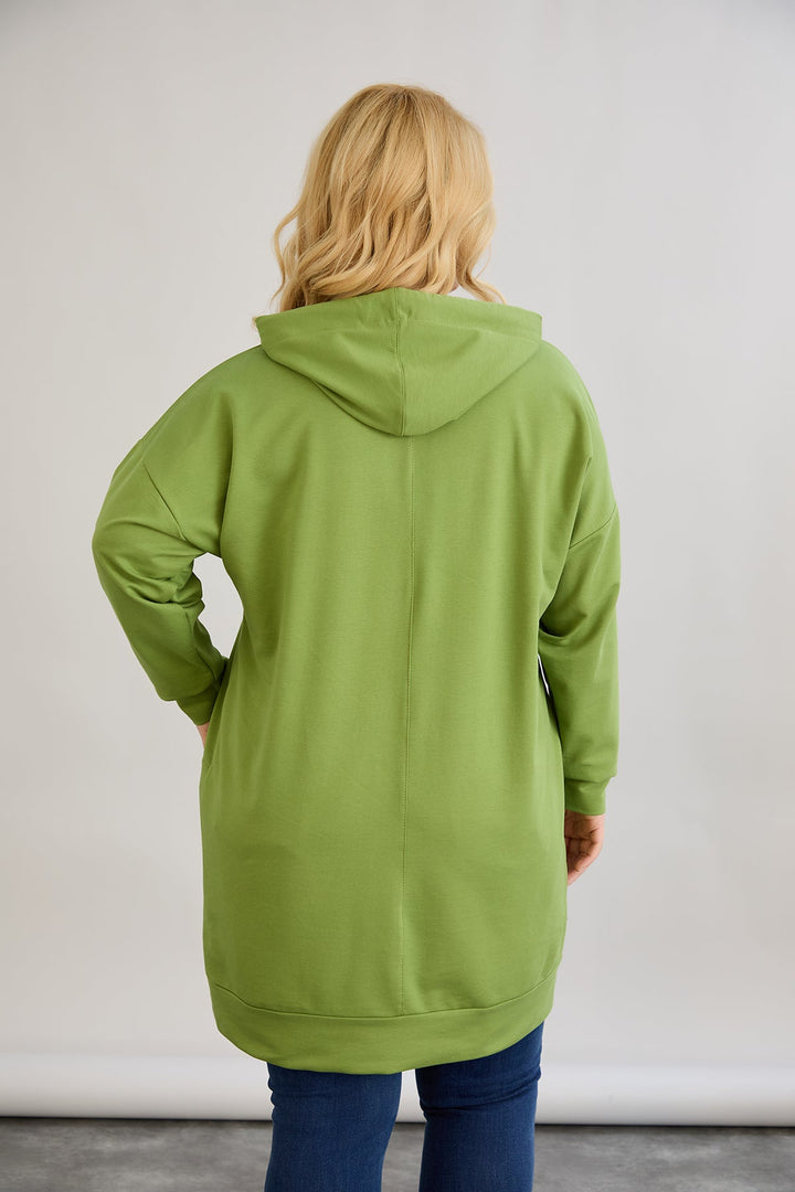 Dugo hoodie s otvorom na dekolteu - Zelena