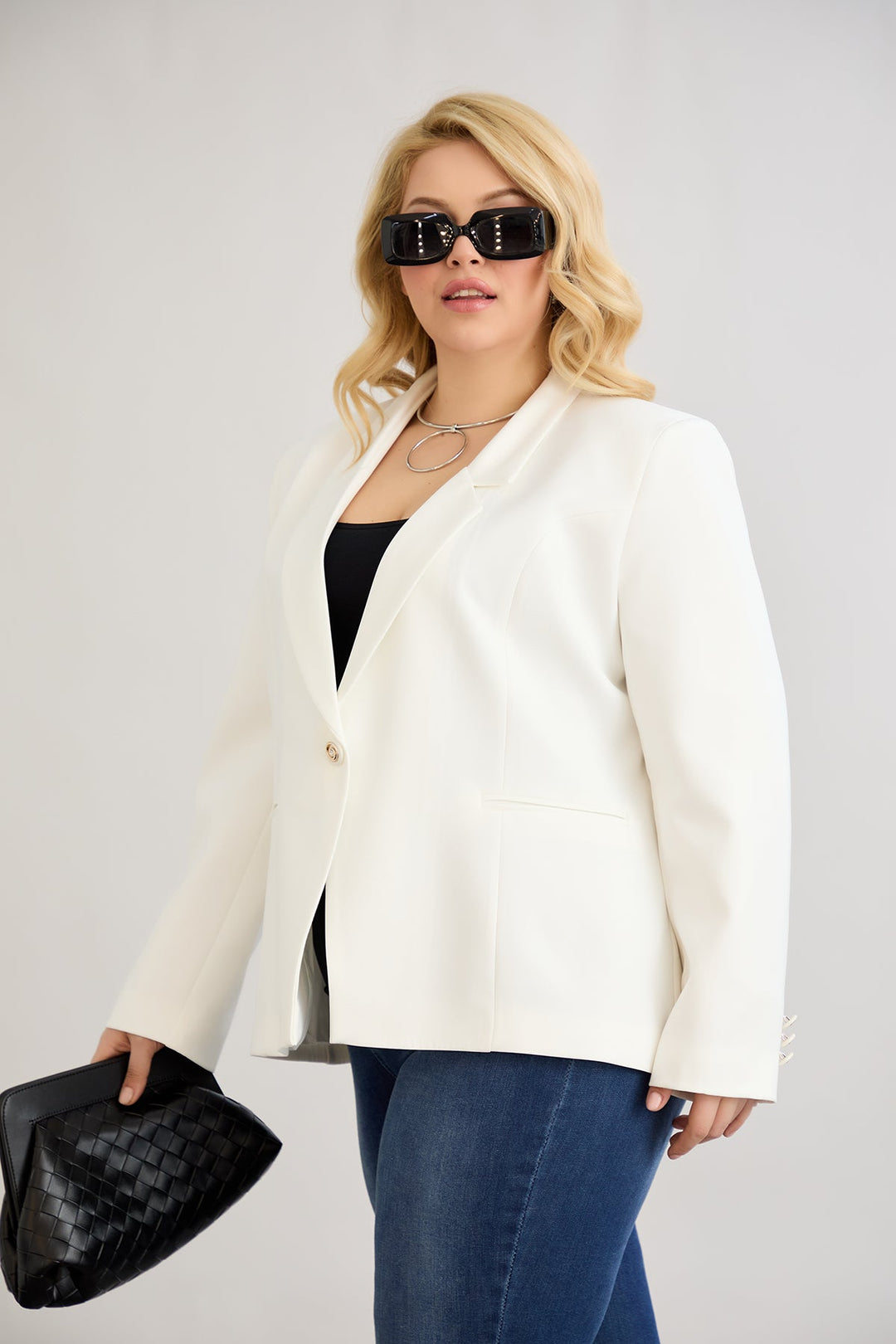 Elegantno i moderno sako s podstavom - Bijelo u velikim veličinama