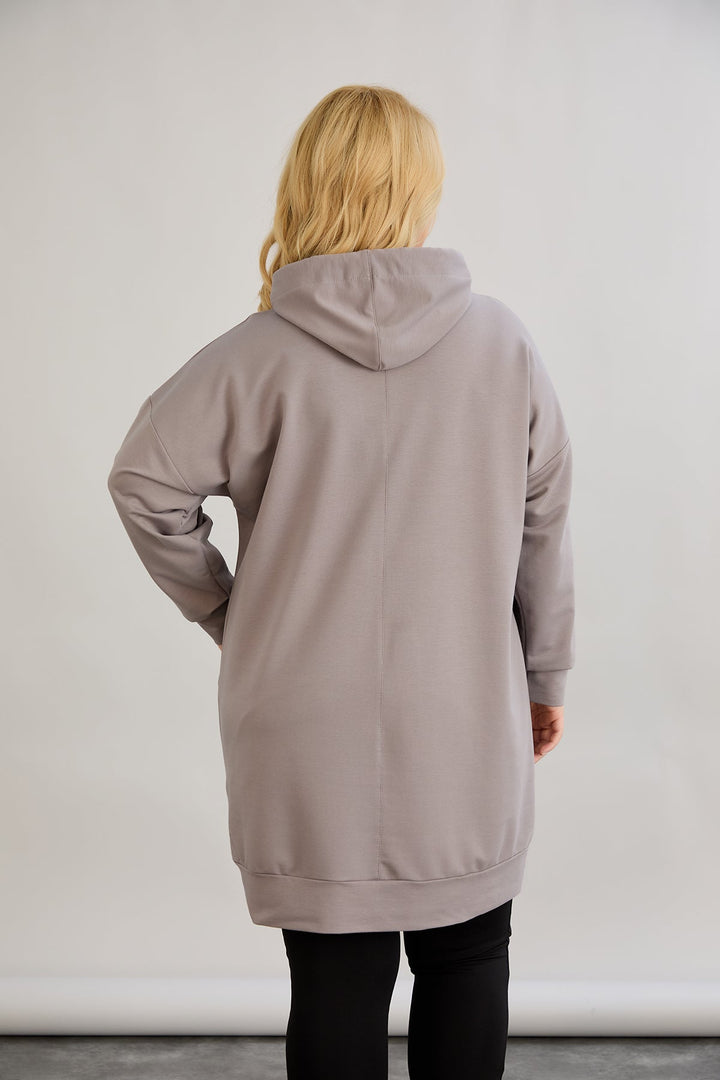 Dugo hoodie s izrezom na dekolteu - mliječno siva