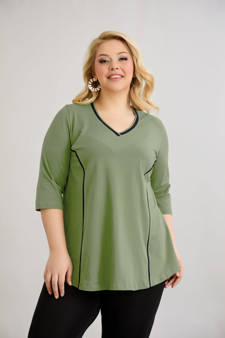 Pamučna bluzica A-linije s kontrastnim detaljima - Zelena
