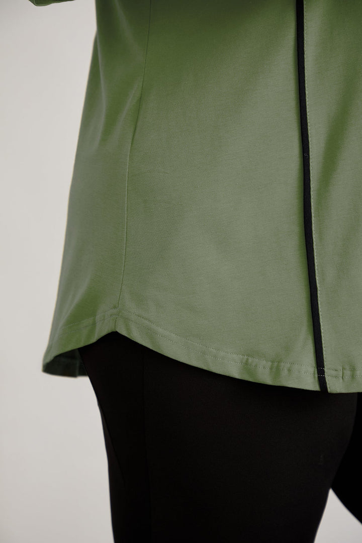 Pamučna bluzica A-linije s kontrastnim detaljima - Zelena
