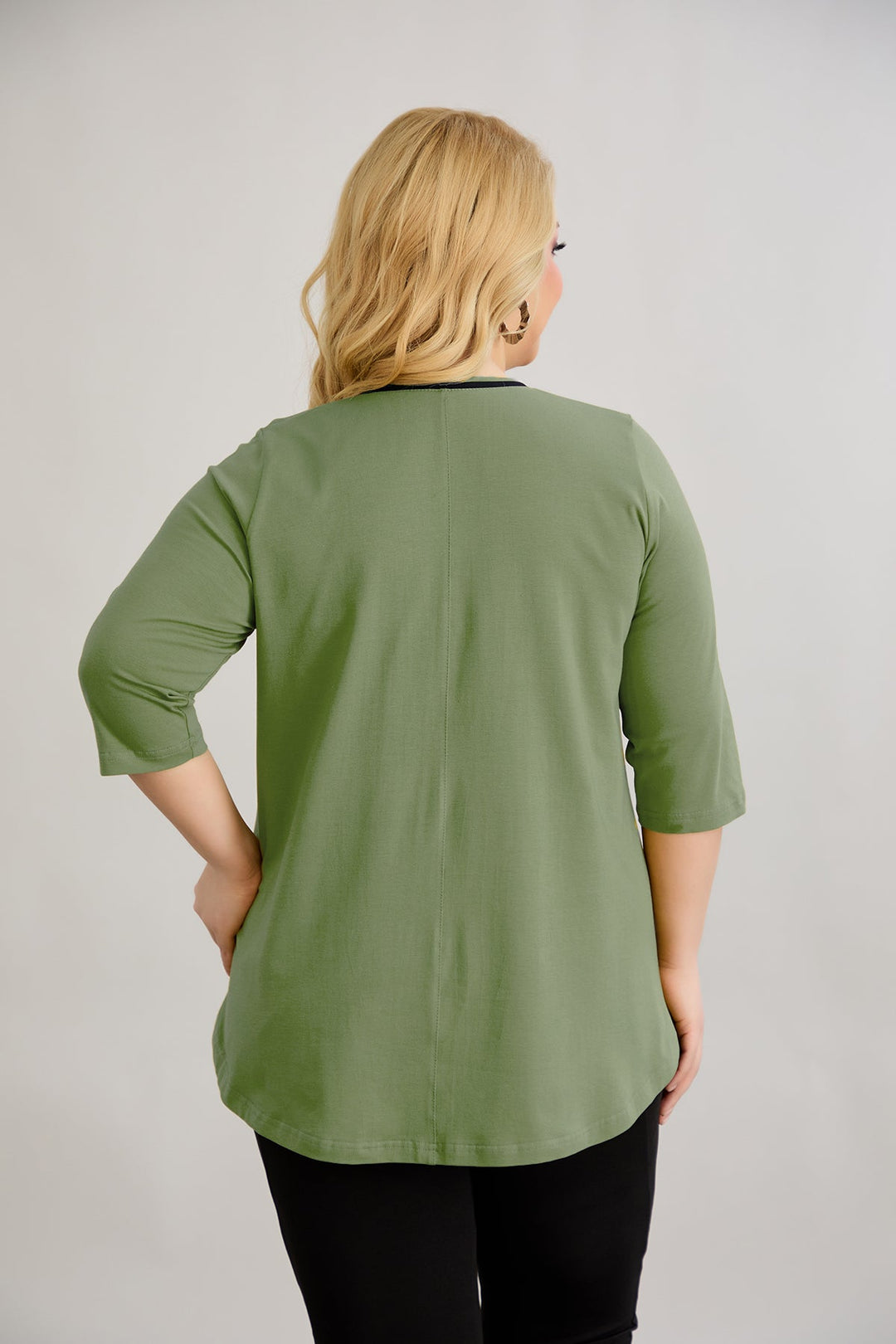 Pamučna bluzica A-linije s kontrastnim detaljima - Zelena