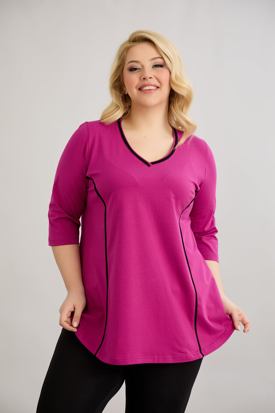 Pamukasta bluzica A-linija s kontrastnim detaljima Velike veličine