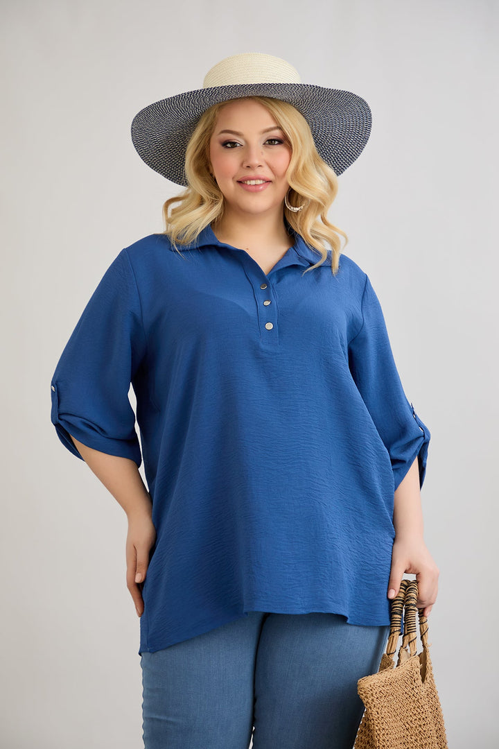 Košulja s 3/4 rukavima i gumbima - Plava