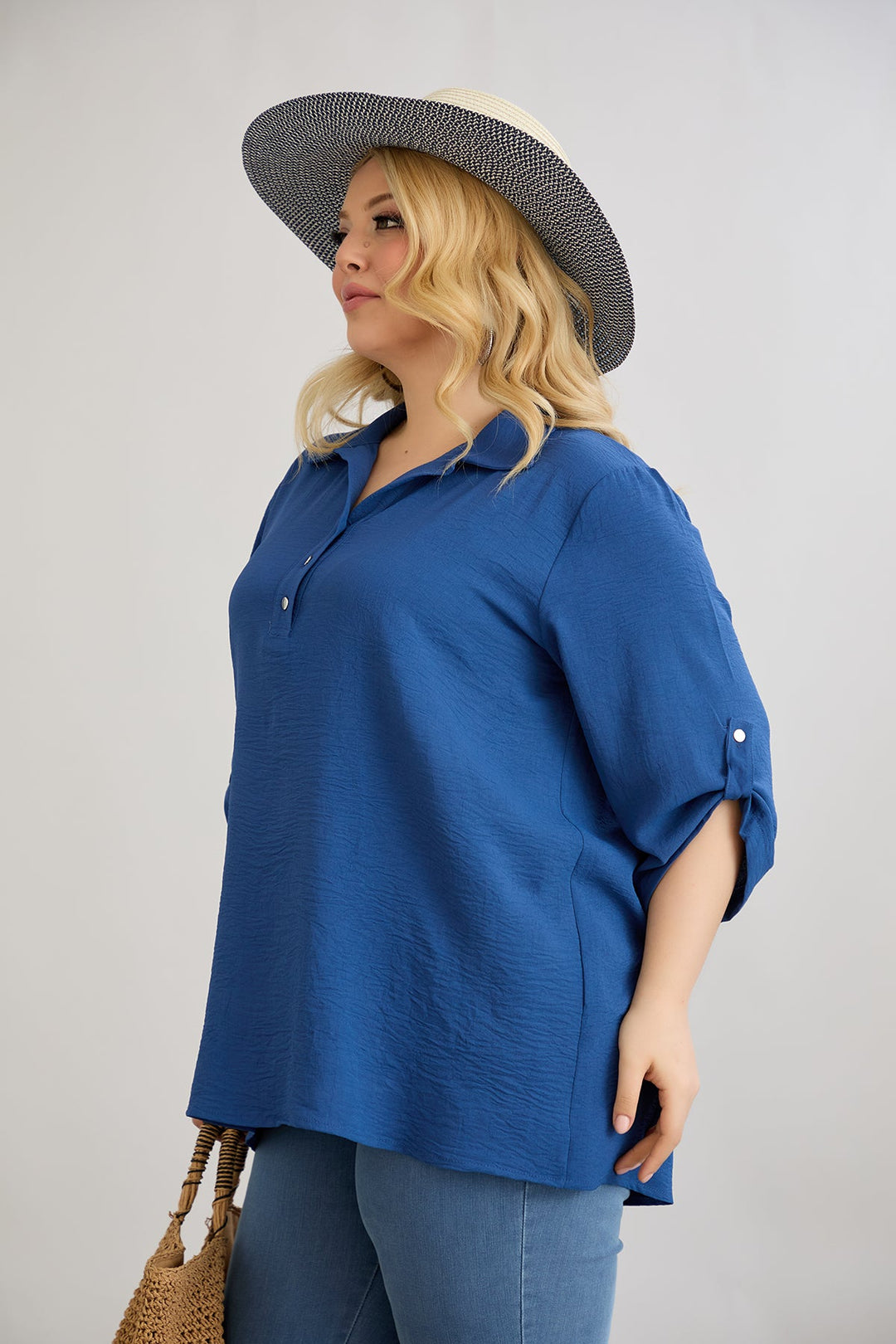 Košulja s 3/4 rukavima i gumbima - Plava