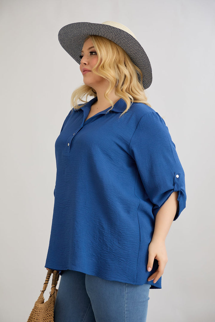 Košulja s 3/4 rukavima i gumbima - Plava