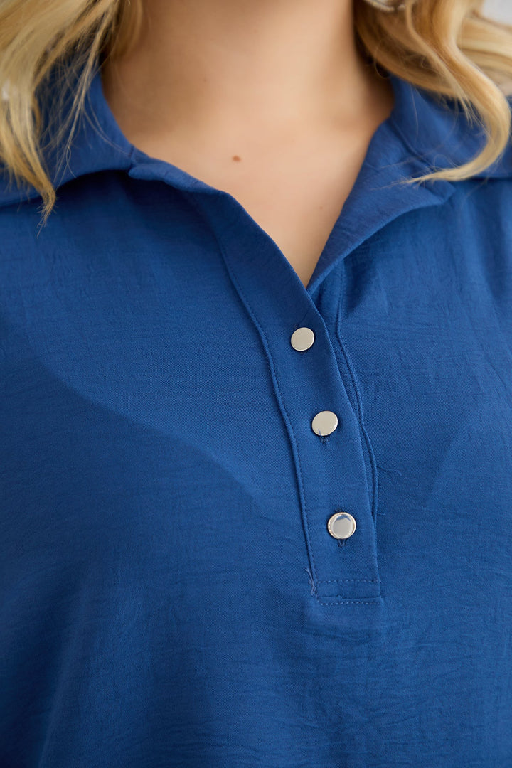 Košulja s 3/4 rukavima i gumbima - Plava