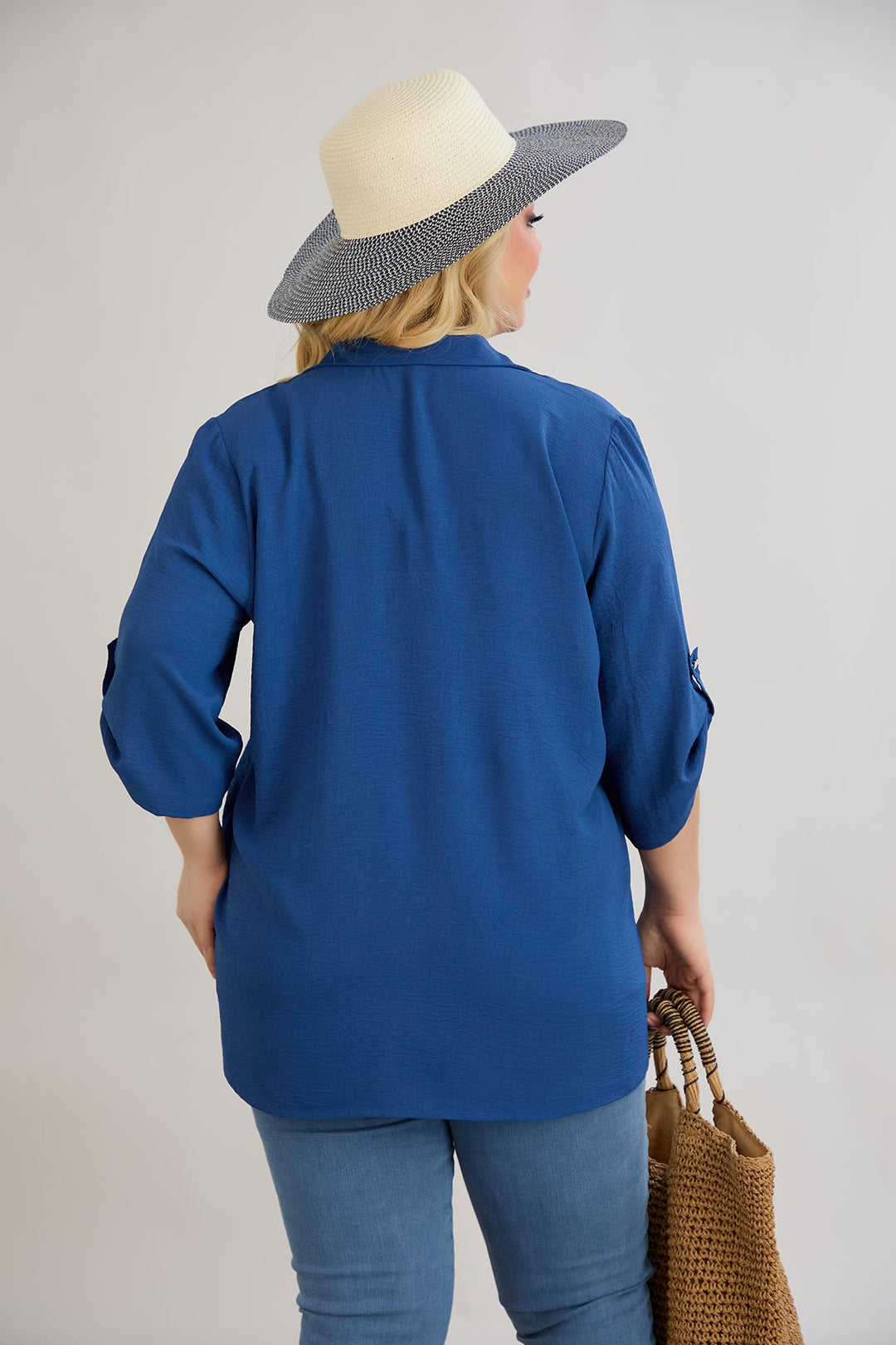 Košulja s 3/4 rukavima i gumbima - Plava