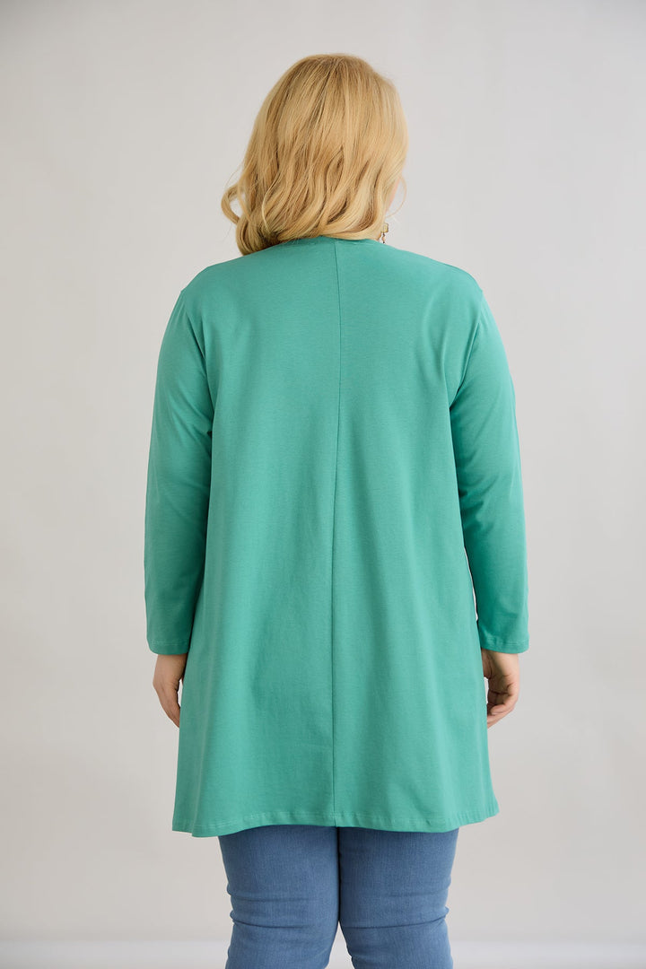 Tunika A-linija s cvjetnim uzorkom i kamenčićima - morsko zelena