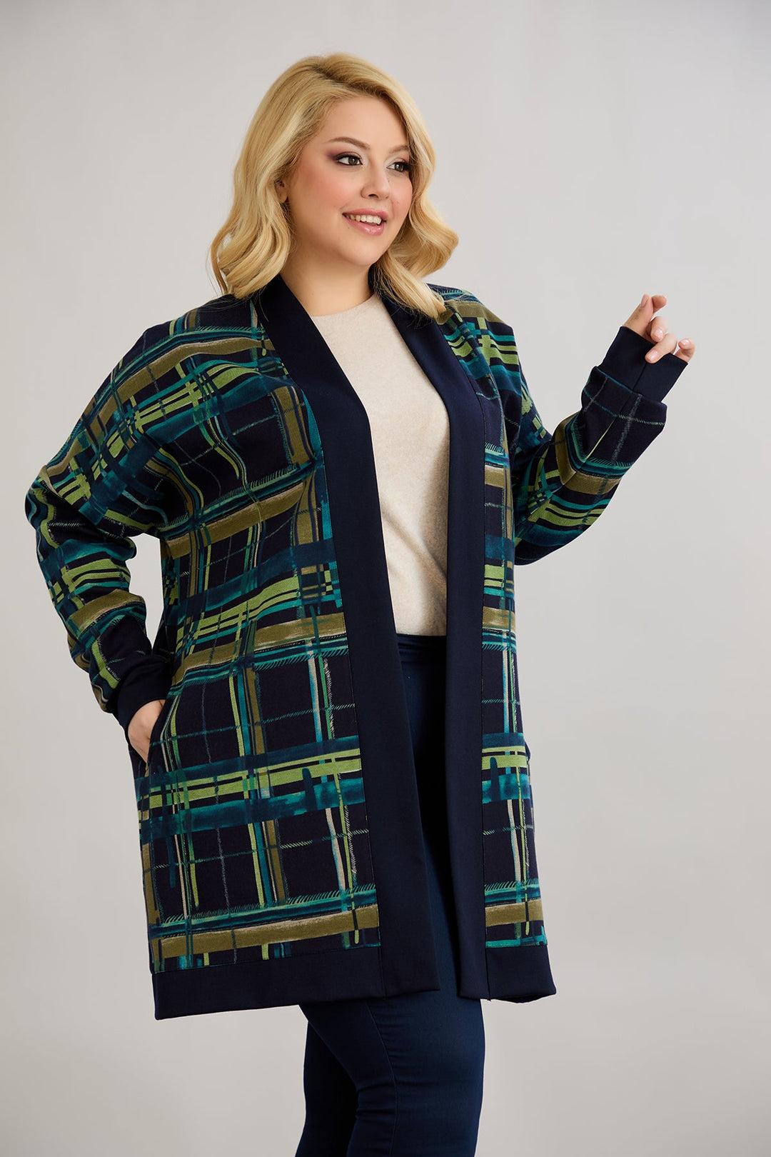 Lagani pamučni kardigan bez kopčanja za proljetne dane - Plava