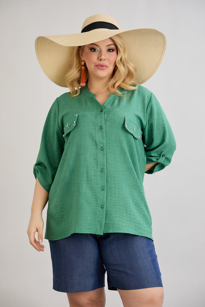 Košulja kratkih rukava sa kamenčićima u 5 boja - Zelena