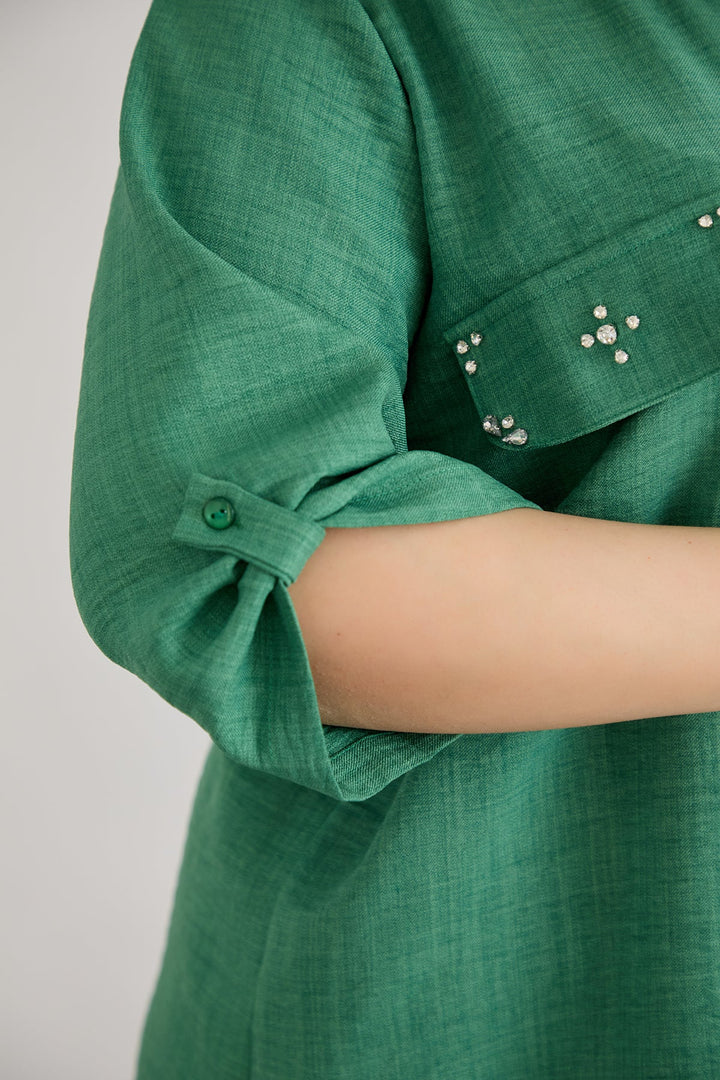 Košulja kratkih rukava sa kamenčićima u 5 boja - Zelena