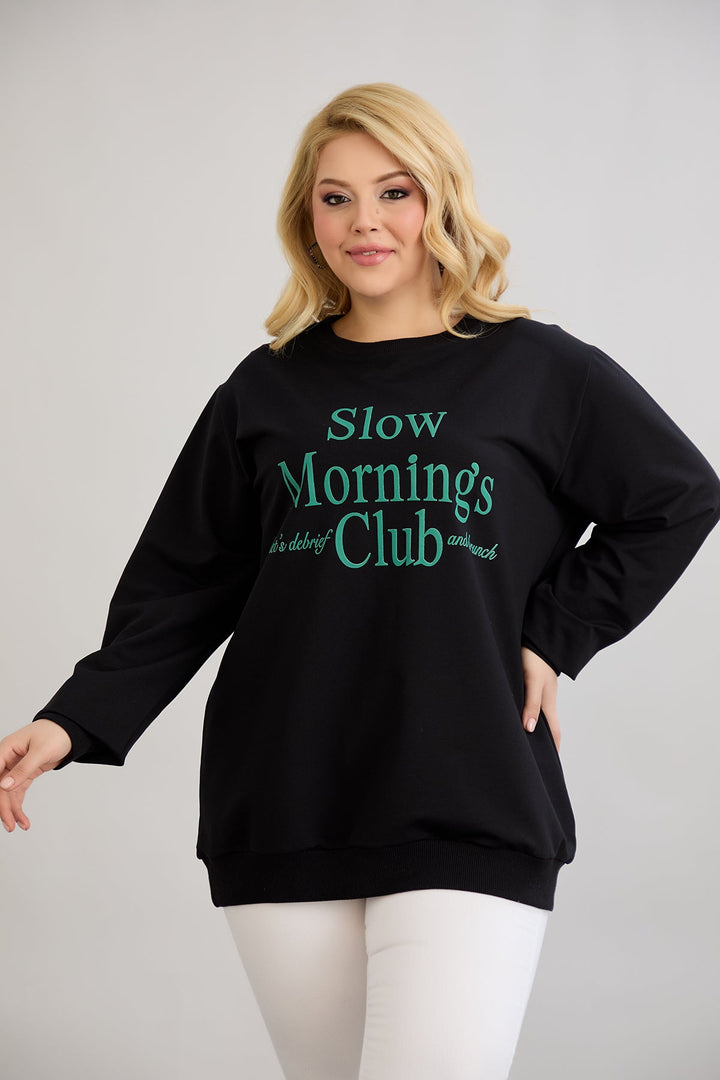 Pamučna bluza s natpisom - Slow morning - Zelena