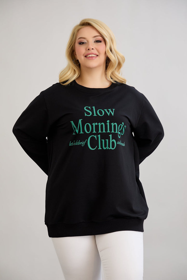 Pamučna bluza s natpisom - Slow morning - Zelena