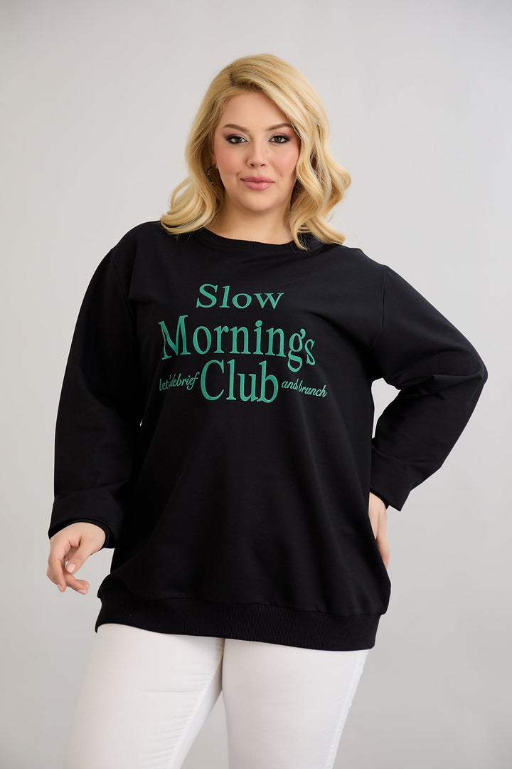 Pamučna bluza s natpisom - Slow morning - Zelena