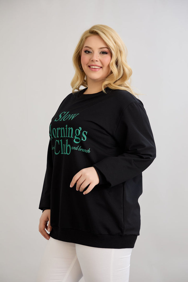 Pamučna bluza s natpisom - Slow morning - Zelena