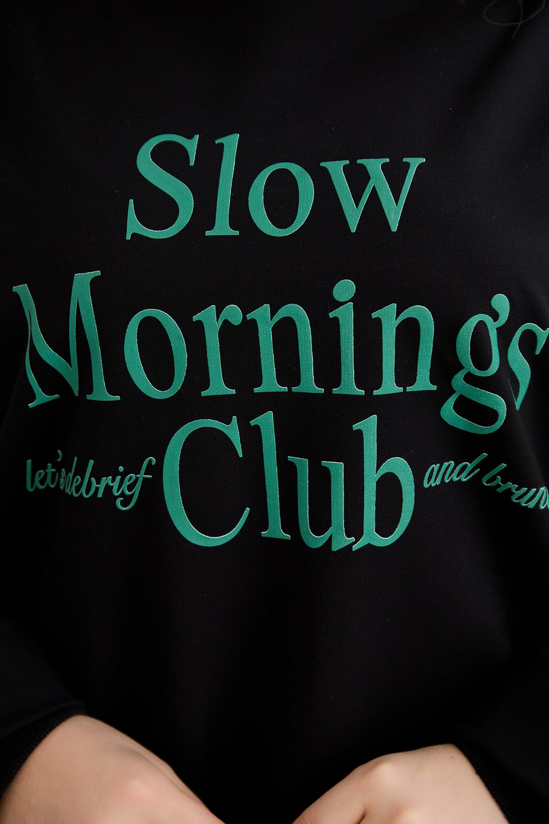 Pamučna bluza s natpisom - Slow morning - Zelena