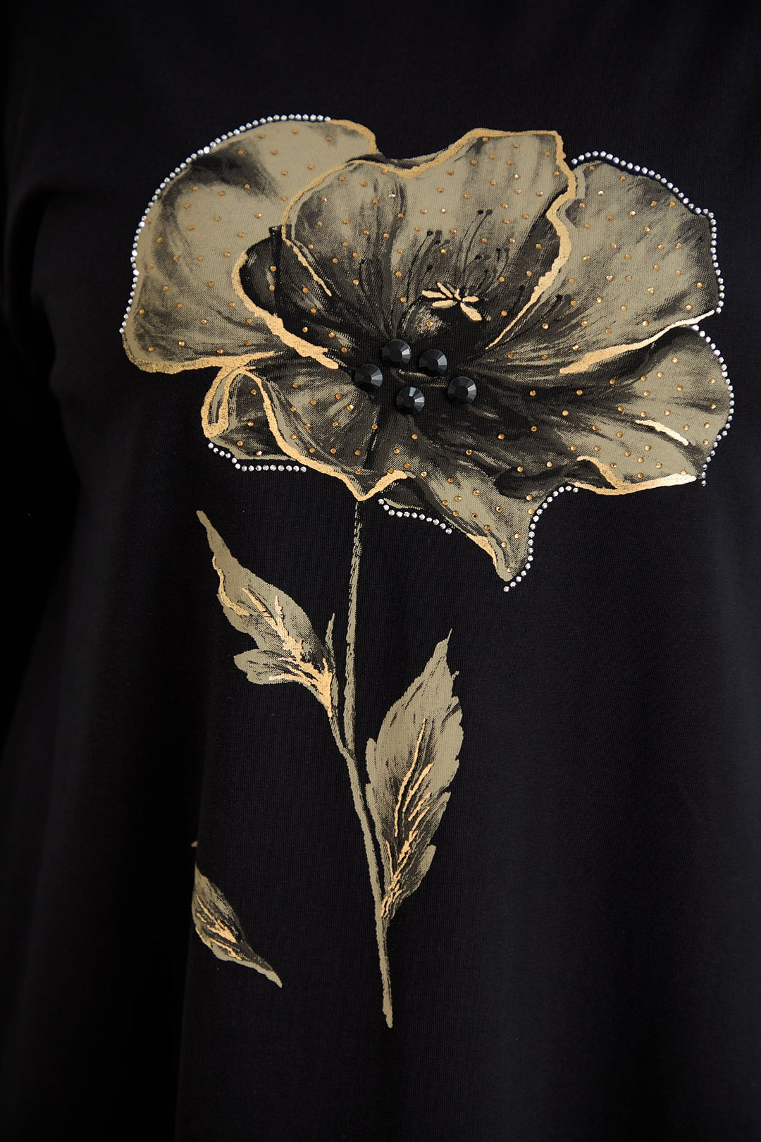 Tunika A-linije s cvjetnim uzorkom i kamenčićima - Crna