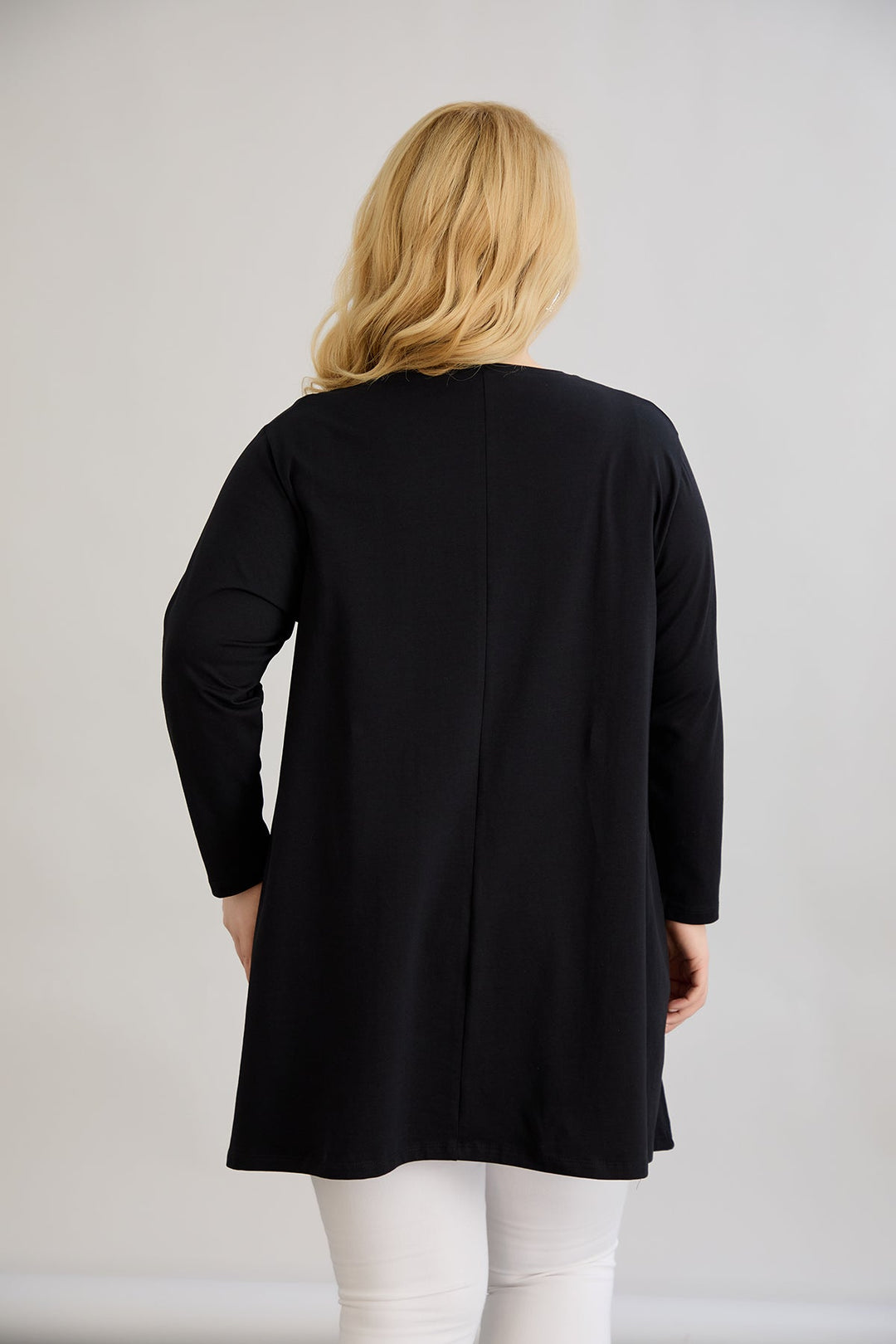 Tunika A-linije s cvjetnim uzorkom i kamenčićima - Crna