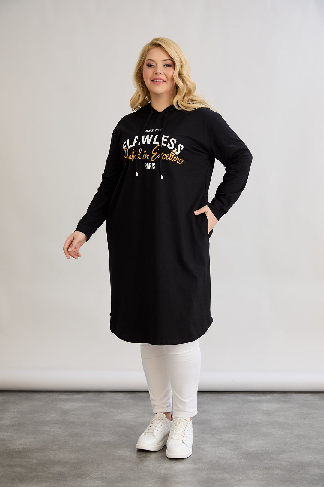 Pamučna tunika-haljina s natpisom Paris - Crna