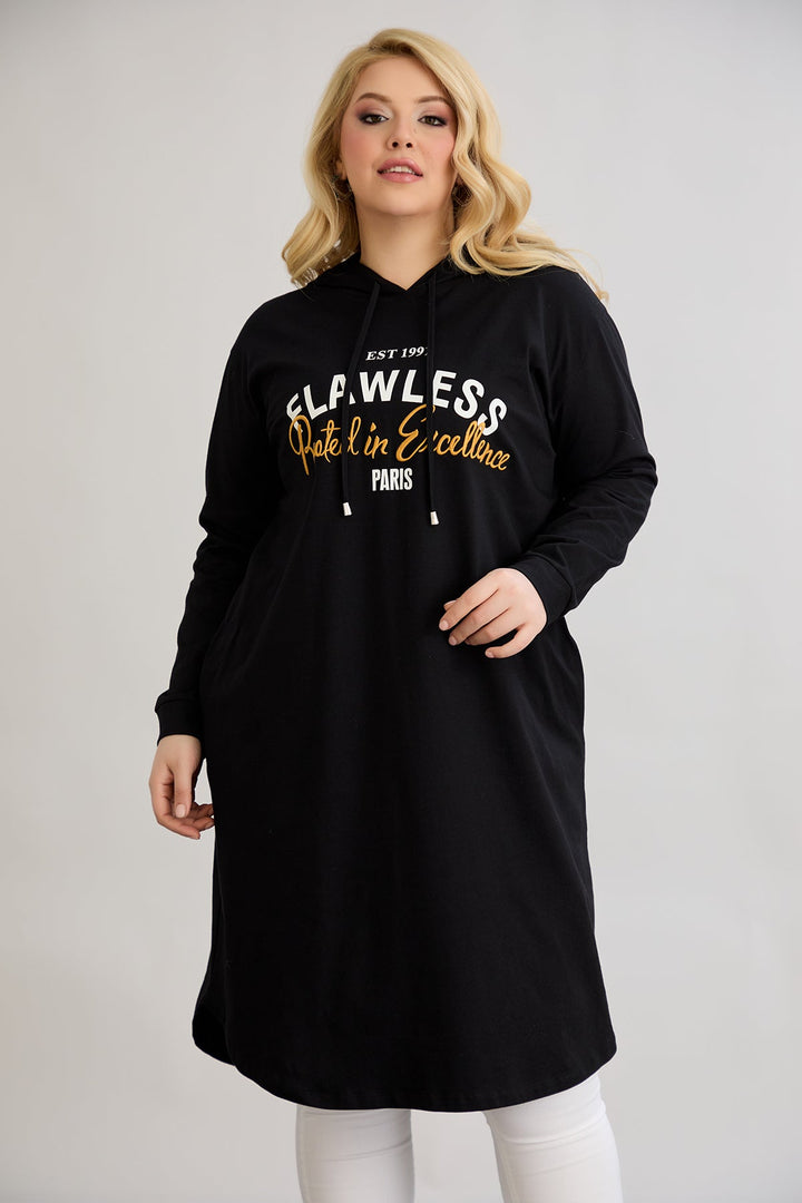 Pamučna tunika-haljina s natpisom Paris - Crna