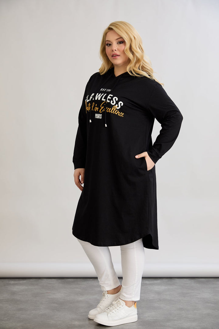 Pamučna tunika-haljina s natpisom Paris - Crna